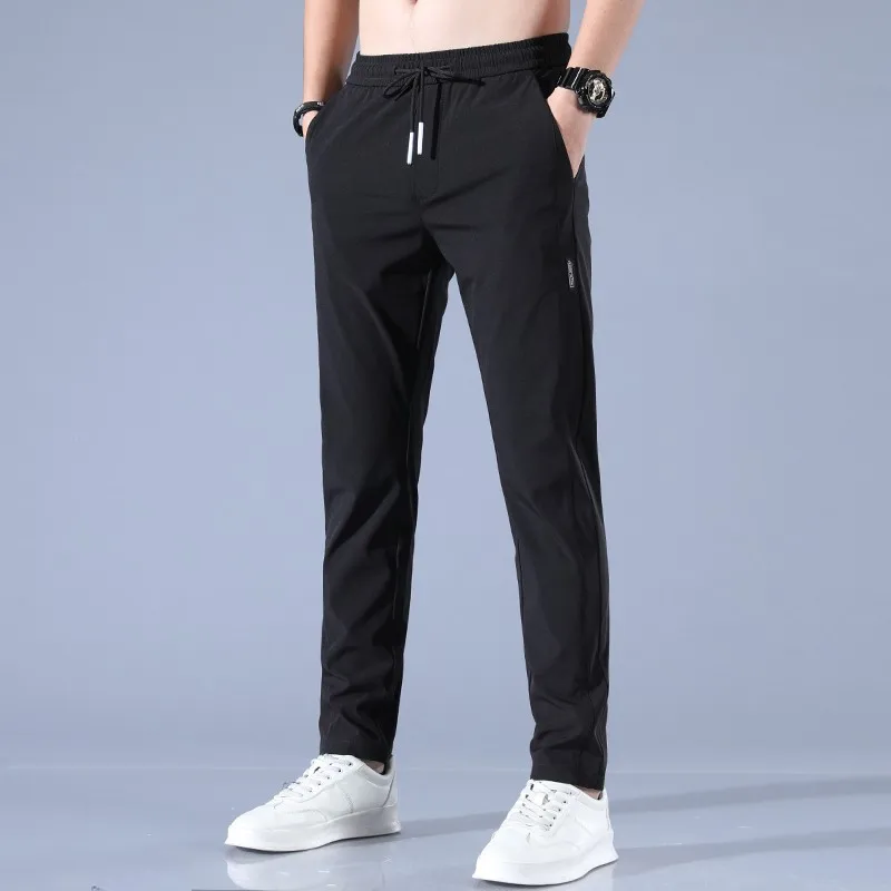 Winter Men\'s Casual Pants Thick Soft Elasticity Lace-up Waist Solid Color Pocket Applique Korea Grey Black Work Trousers Male 38