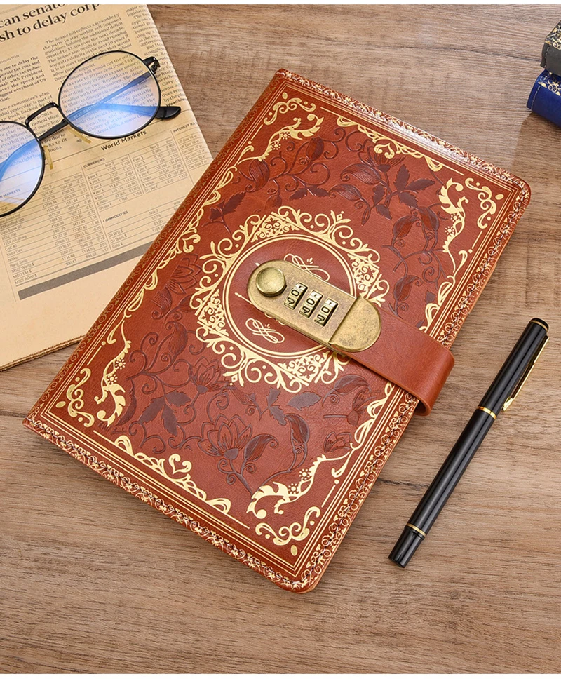 Retro-Digital-Passwort-Notizbuch, Tagebuch mit Schloss, A5, perfekt für Männer und Frauen – PU-Leder, Zahlenschloss, Personen, Privatsphäre – Detail 7