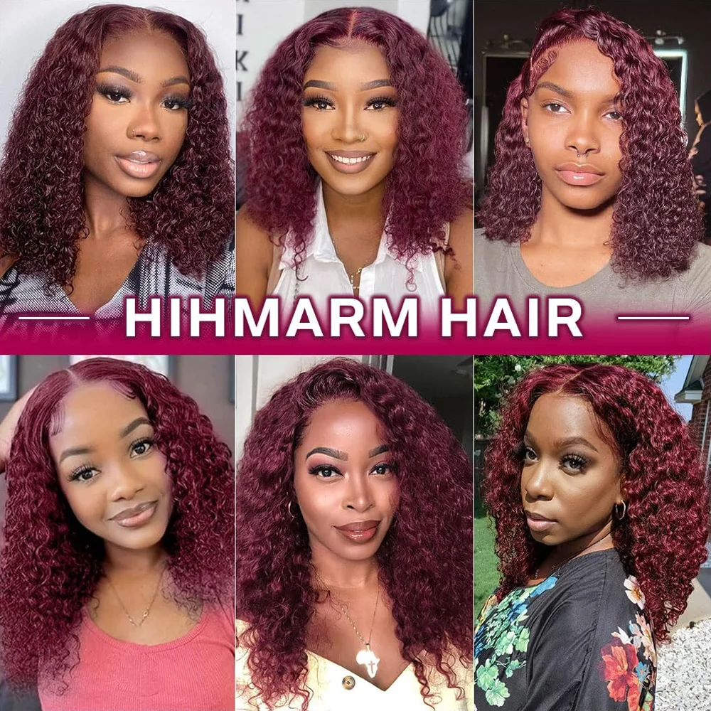 バーガンディ99Jディープウェーブボブウィッグ人毛プレプラッキング済み透明レースフロントウィッグ13x4ディープウェーブショートボブウィッグ女性用