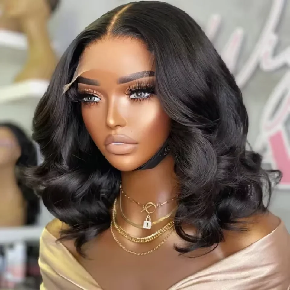 Body Wave Short Bob Transparent 13x4 Lace Front Human Hair Wigs Pre Plucked Remy Lace Frontal Wig For Women 250 Density