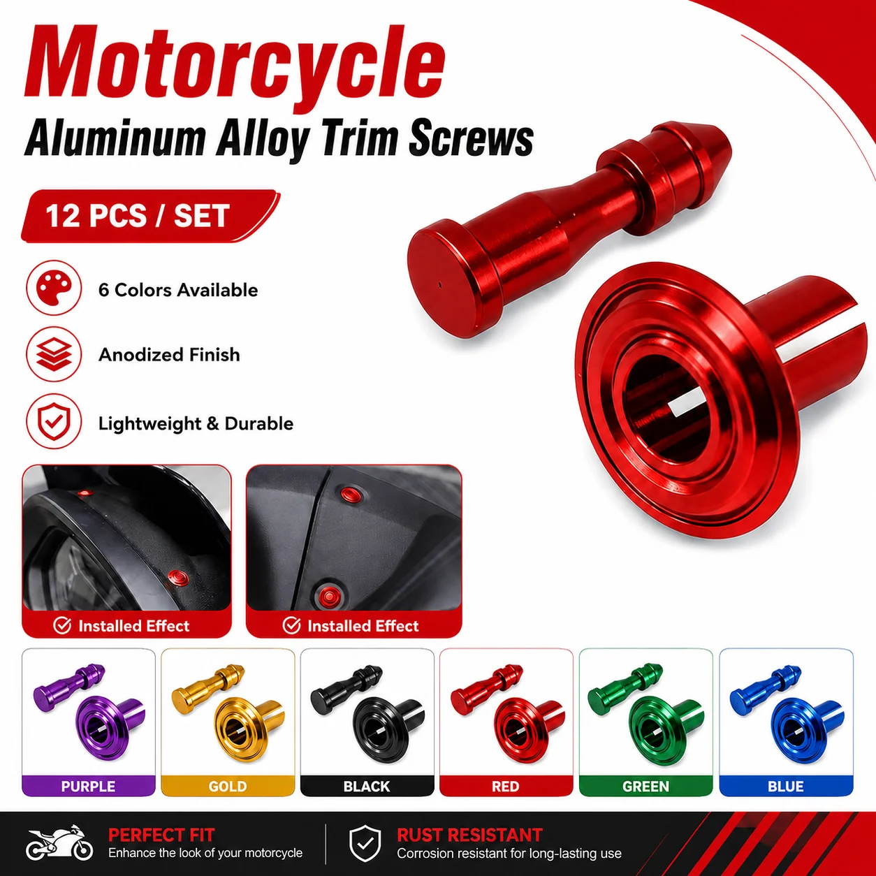 Motorcycle Expansion Buckle 12pcs Aluminum Alloy Decorative Rivet Screw Replacement Part Motorcycle Accessories