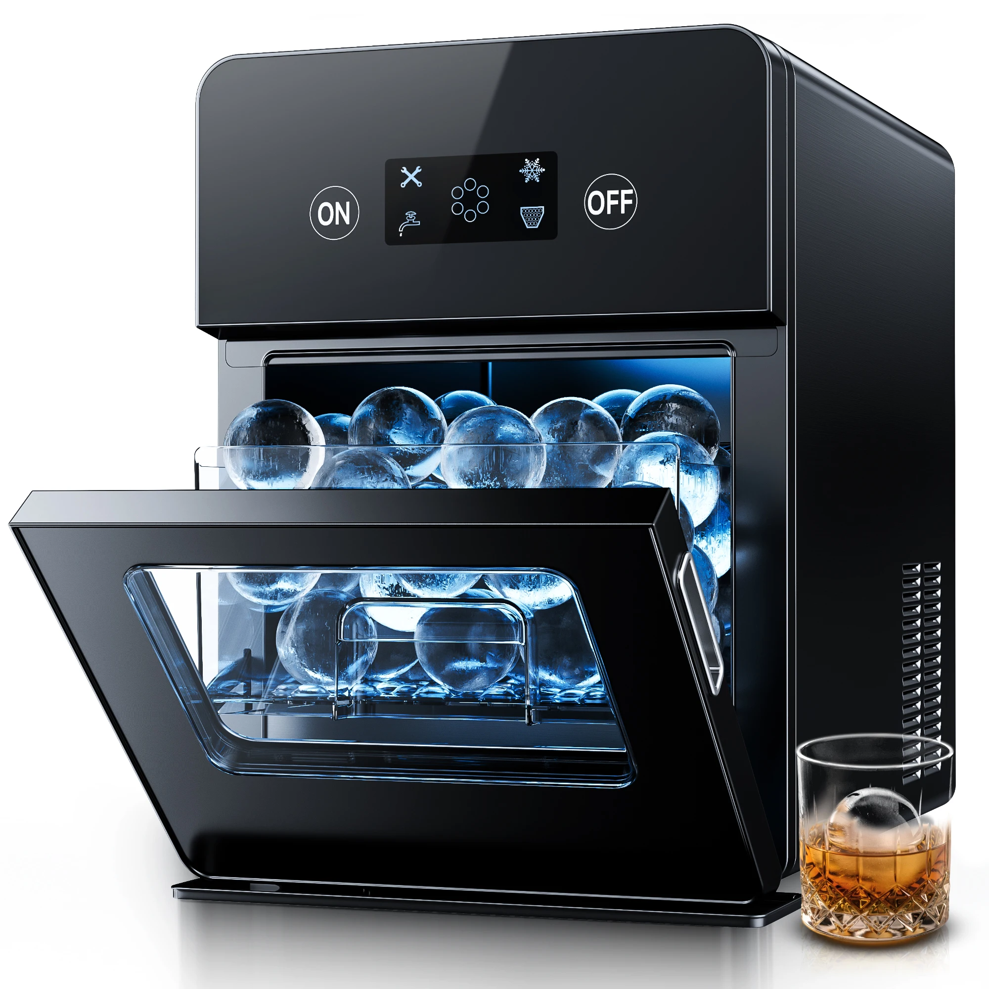

Simzlife Ball Ice Maker,8 Ice Cubes/Hour,Transparent Ball Ice Maker with LCD Touchscreen,Self-Cleaning,Perfect for Home,Party