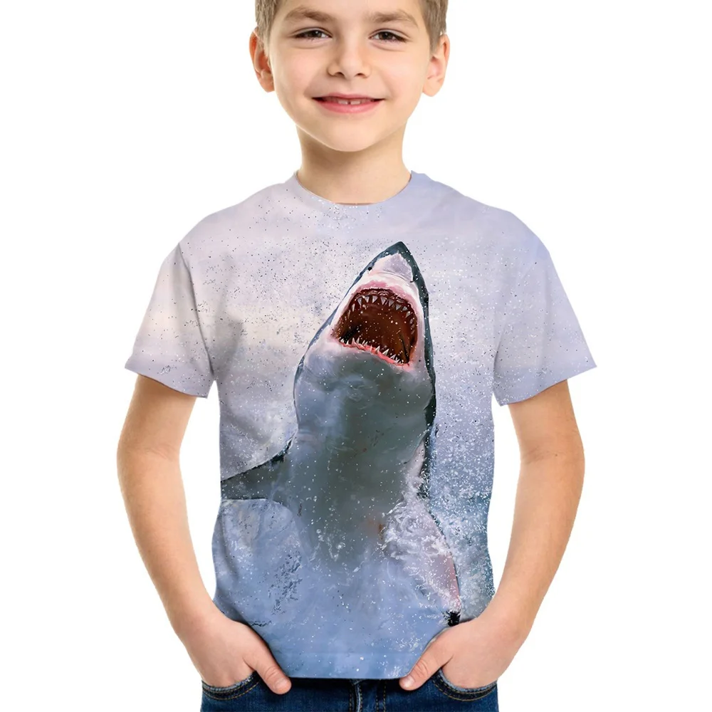 Shark Tshirt Kids Clothes Summer Animals Blue Sea T-Shirt For Boy Tee Shirt Children Top 2023 Short Sleeve 3d Print Girls Tees