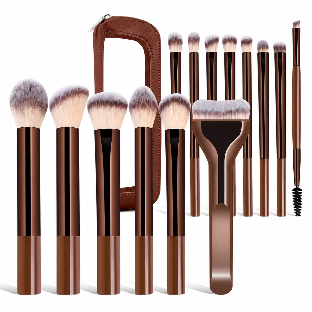 Ensemble de pinceaux de maquillage professionnels en aluminium souple, 15 pièces, pour fond de teint, fard à paupières, sourcils, blush et poudre, outils cosmétiques portables