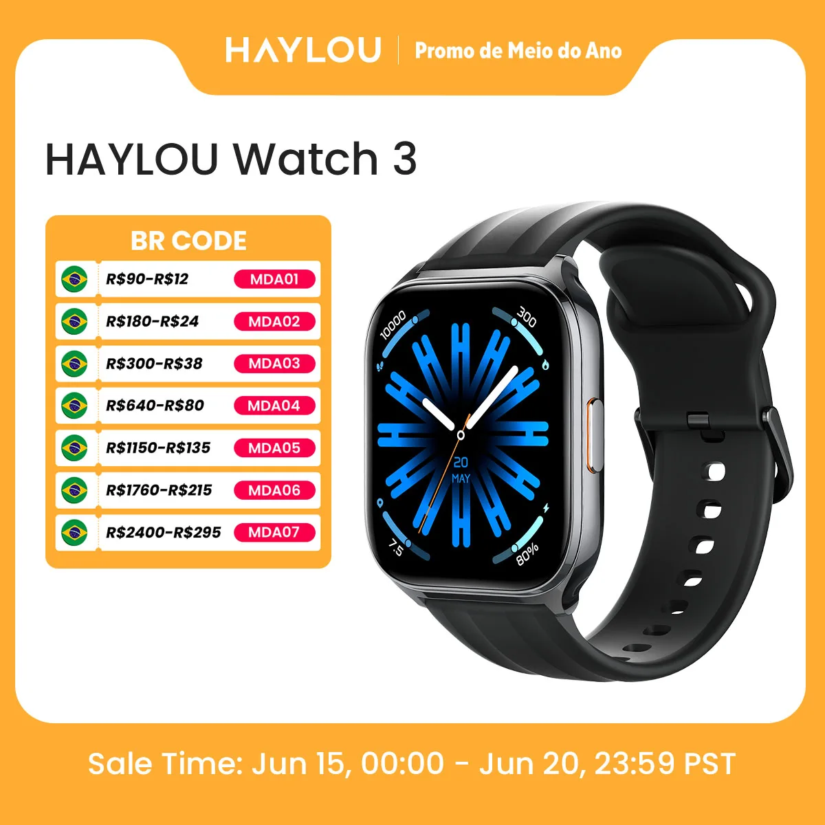 Relógio HAYLOU 3 Smartwatch com Chamadas de Voz Tela AMOLED de 1,85'' Monitoramento de Saúde 24h 150+ Modos de Esporte Relógio Inteligente à Prova d'Água 1ATM