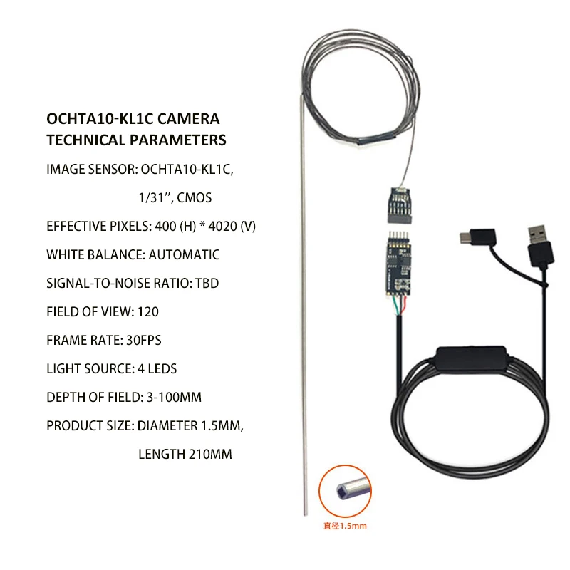OCHTA10-KL10 1.5mm diameter 210mm long mini camcorders endoscope + decoding board EZON Chinese manufacturer view 2