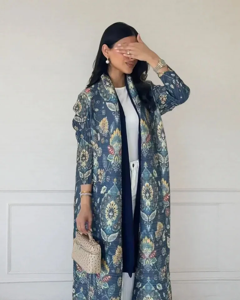 Dames Miyake geplooide Abaya met lange mouwen, print, opvouwbare kraag, robe, cardigan, jas, nieuwe wintermode, origineel ontwerp 2026 - afbeelding 2