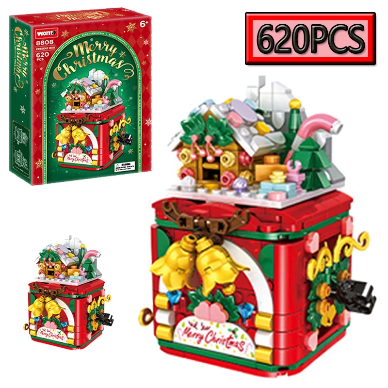 MOC 620PCS Christmas Surprise Gift Box Building Blocks Set - DIY Creative Home Furnishings Puzzle Toys for Holiday Gifts