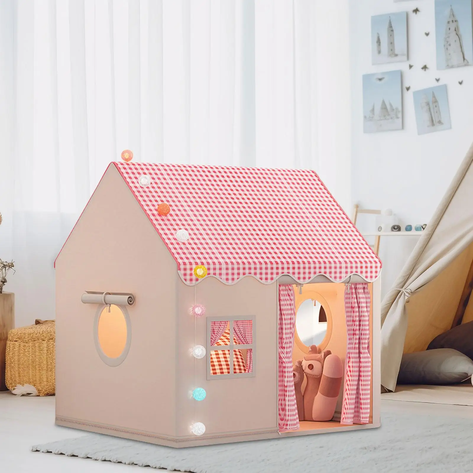 Kids Play Tent Princess Tent Play House Portable Kids Tent Metal Frame Indoor Playhouse Folding Playtent Party Castle Gift