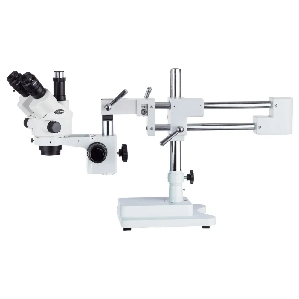 Mikroskop AmScope 7X-45X Simul-Focal Stereo z blokadą i zoomem na stojaku z podwójnym ramieniem Zestaw do naprawy telefonu komórkowego lub wysyłka z Brazylii — zdjęcie 2