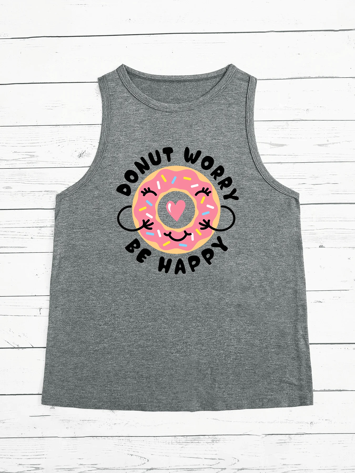 Donut Worry Be Happy Love Summer Fashion Funny Sports Women's Tank Top Loose O Neck Sleeveless Casual Tank Top