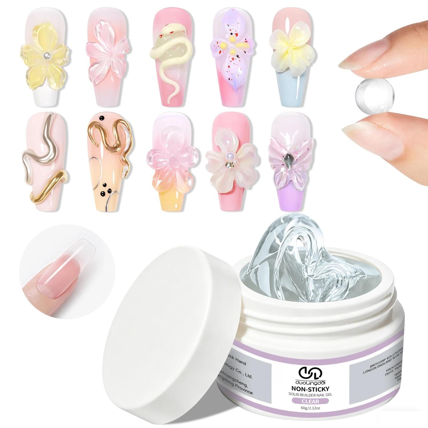 DOULINGDAI 60ML Solid Builder Gel for Nails, Sculpting Gel for 3D for Nail Art, Non-Stick Formula, Available in Clear And White
