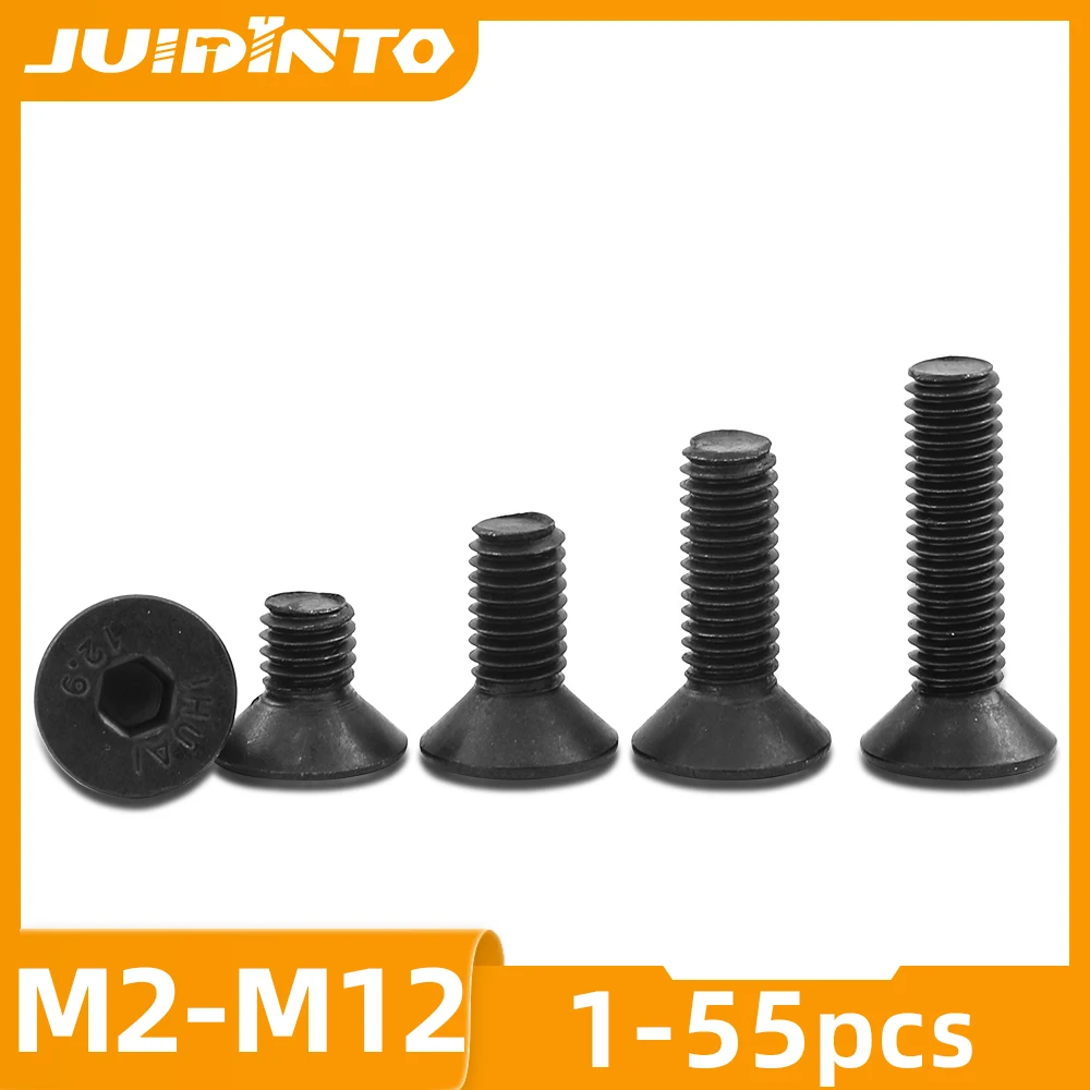 Juido 2-50 peças parafuso allen de cabeça plana m2 m2.5 m3 m4 m5 m6 m8 12.9 aço carbono soquete sextavado parafuso de cabeça plana para móveis