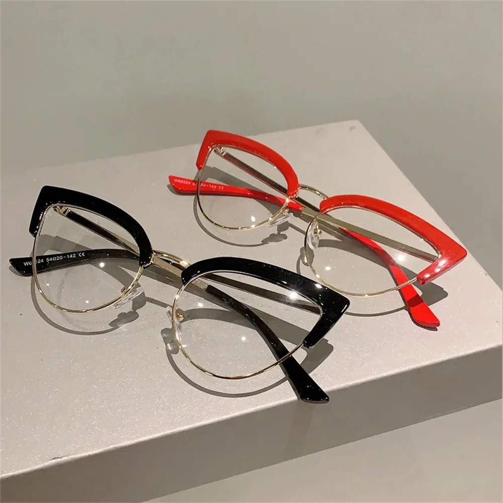 Lunettes œil de chat rétro pour femmes, anti-lumière bleue, monture en métal, lunettes transparentes, fausses lunettes, mode, cadeaux pour filles