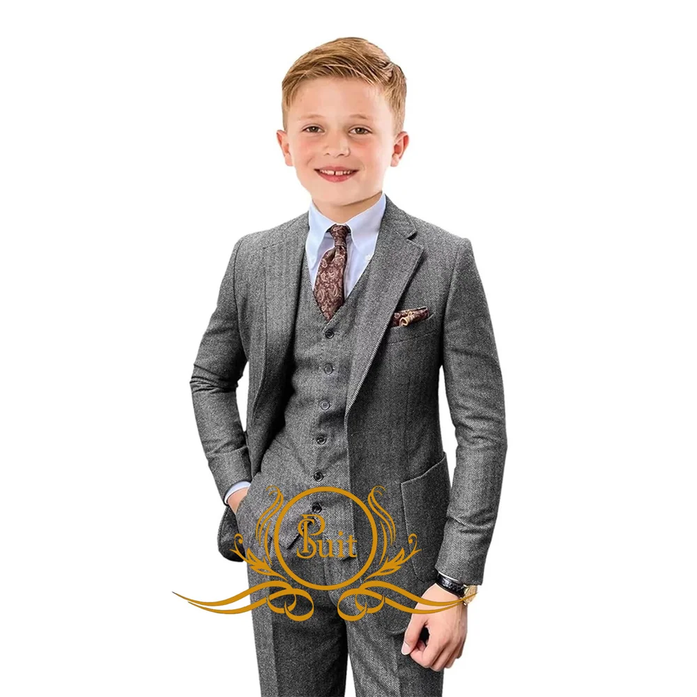 

Boys Herringbone Suit Slim Fit Jacket Pants Vest 3 Pieces Set Kids Formal Blazer Party Wedding Tuxedo for Boy