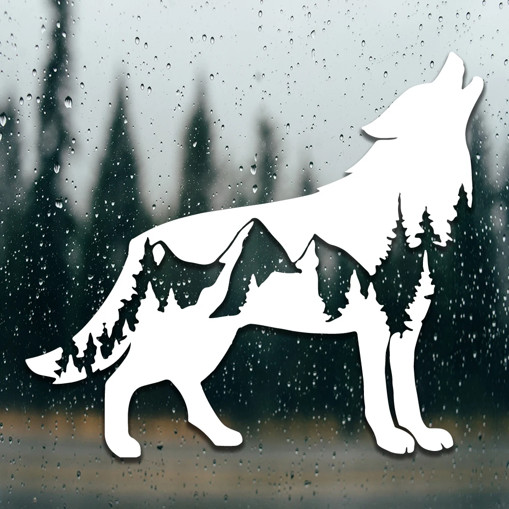 Pegatina de lobo para coche, diseño de animales y árboles, calcomanía troquelada, decoración de estilo exterior, ventana trasera de coche, parabrisas, parachoques, calcomanía de vinilo de lobo