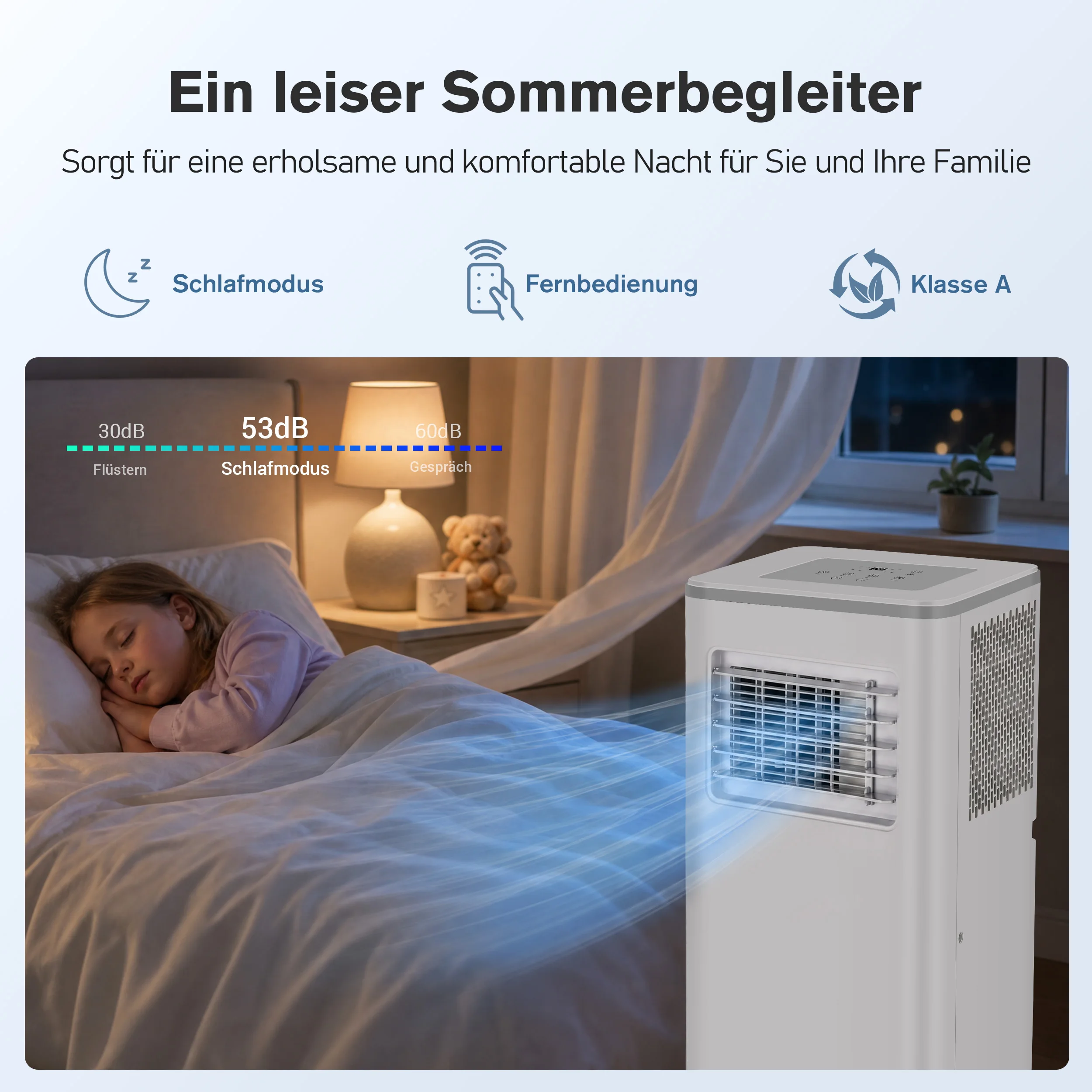Tragbare 4-in-1-Klimaanlage 9000 BTU für Räume bis 20 m²