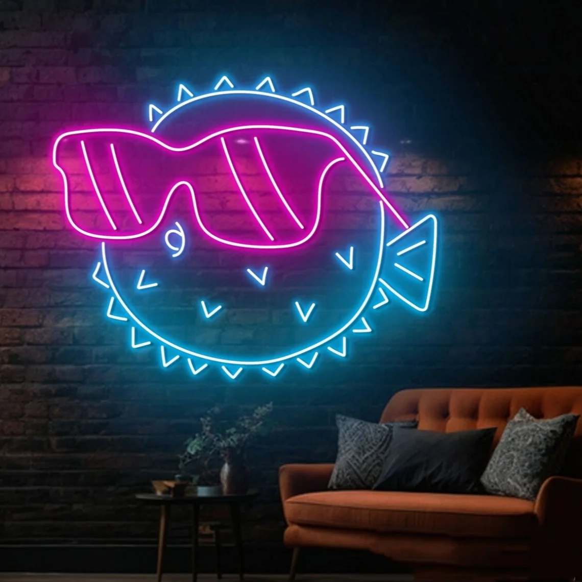 Puffer Fish Neon Sign Fish Sunglasses Neon Sign Home Room Decor