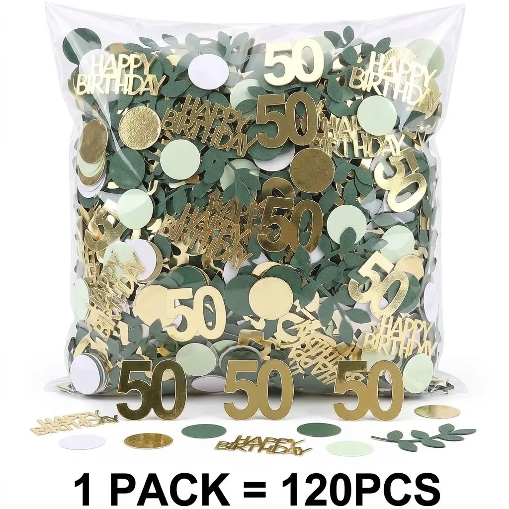 120 Gold Number Birthday Confetti 16 30 40 50 60 70 Sage Green Leaf Table Scatter Milestone Party Decoration Supplies for Adult