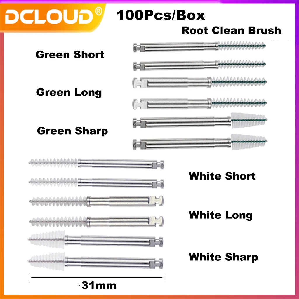 

100Pcs/Box Dental Root Clean Brush Sharp Flat Cusp Head Cleaning Tooth Interdental Dentist Lab Tools RA Shank Dental Materials