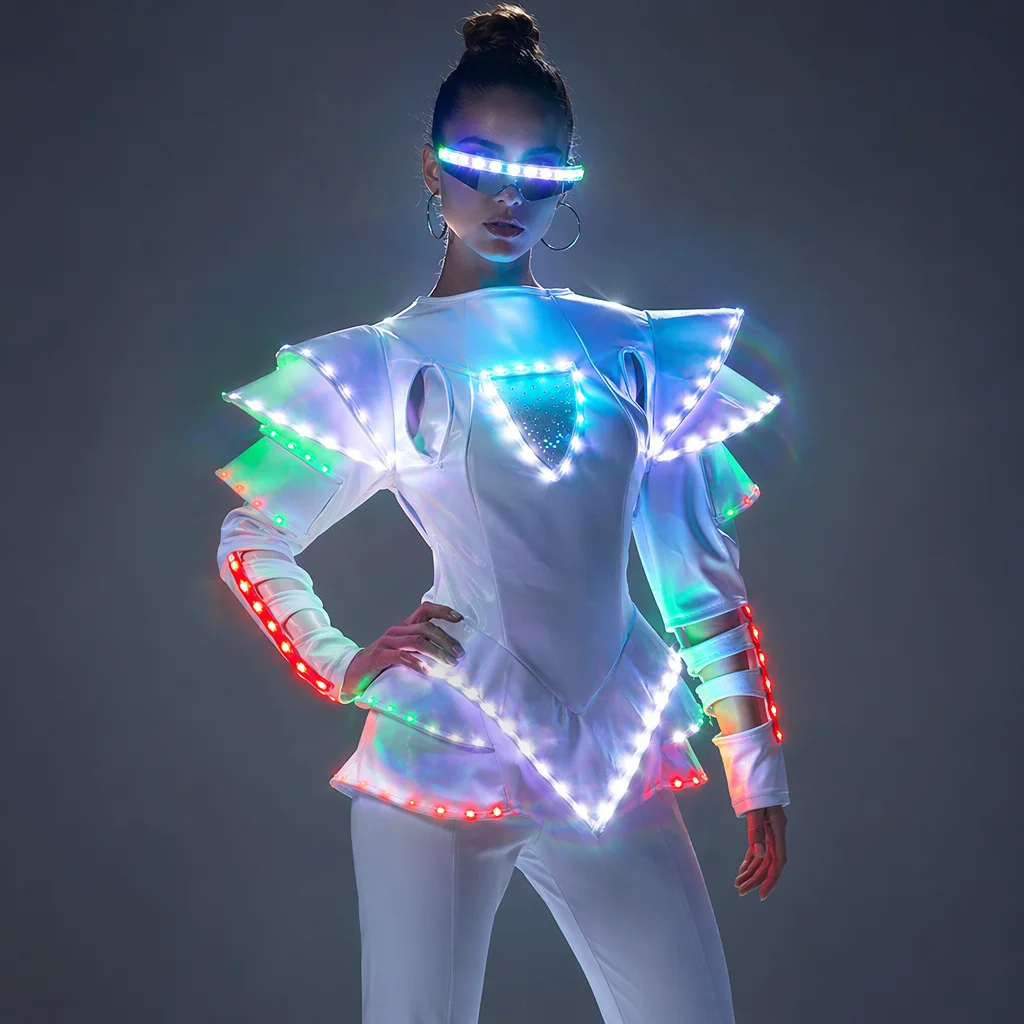 LED Female Warrior Suits Luminous Costume Suits Light Clothing For Women Ballroom Dance Glowing Dress China Ladies Accessories