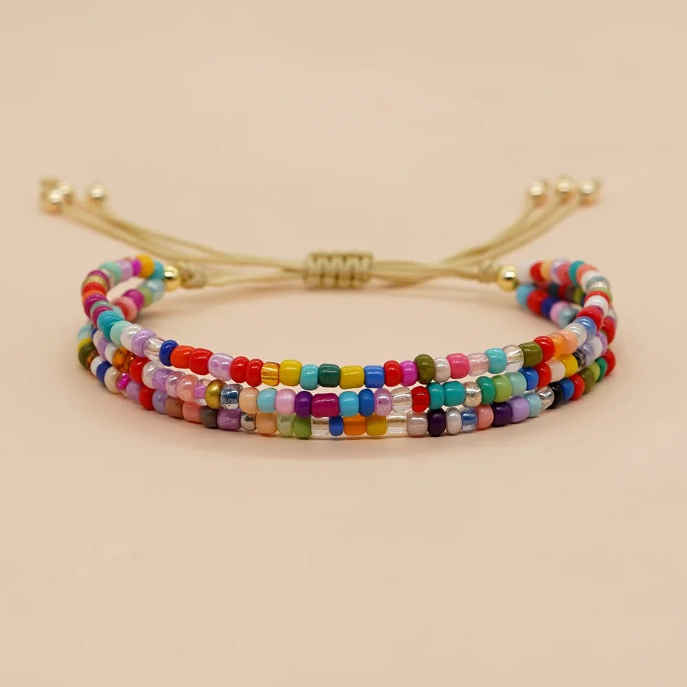 Go2Boho Letni produkt Biżuteria plażowa Bransoletka z koralików Miyuki Tęczowe koraliki Regulowana lina Niespodzianka Prezent plażowy dla dziewczynek — zdjęcie 2