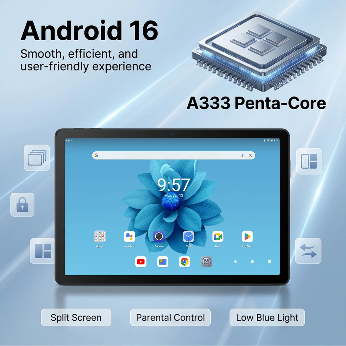 K6L 11 Inch Android 16 GO Tablet PC 5‑Core Processor 30(3+27)GB RAM 128GB ROM 7800mAh Widevine L1 Complete Keyboard Mouse Stylus Bundle US Warehouse