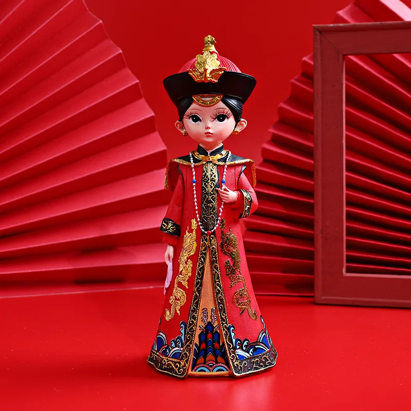 Chinese Emperor Empress Figurine Resin King Queen Ornament Traditional Costume Home Decoration Cake Topper Miniature 12cm