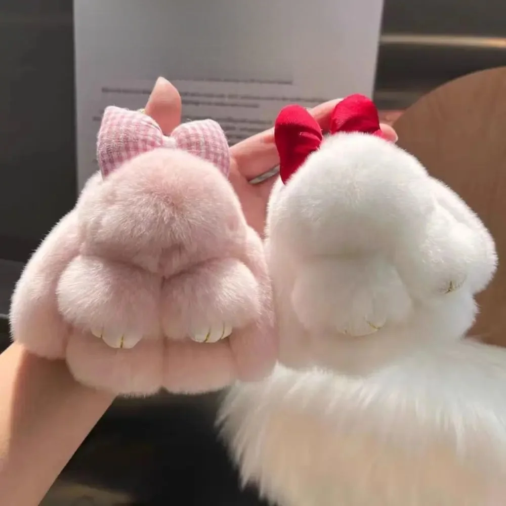 Pluszowe pompony łuk królik wisiorek kreskówka wisząca ozdoba puszysty króliczek lalka brelok wypchana lalka torba wisiorek akcesoria do toreb — zdjęcie 2
