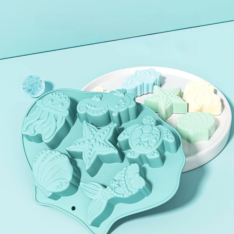 Forma silikonowa Ocean Fondant - muszle, ogon syreny, konik morski, rozgwiazda - forma do czekolady, idealna do dekoracji ciast o tematyce syren. — zdjęcie 2