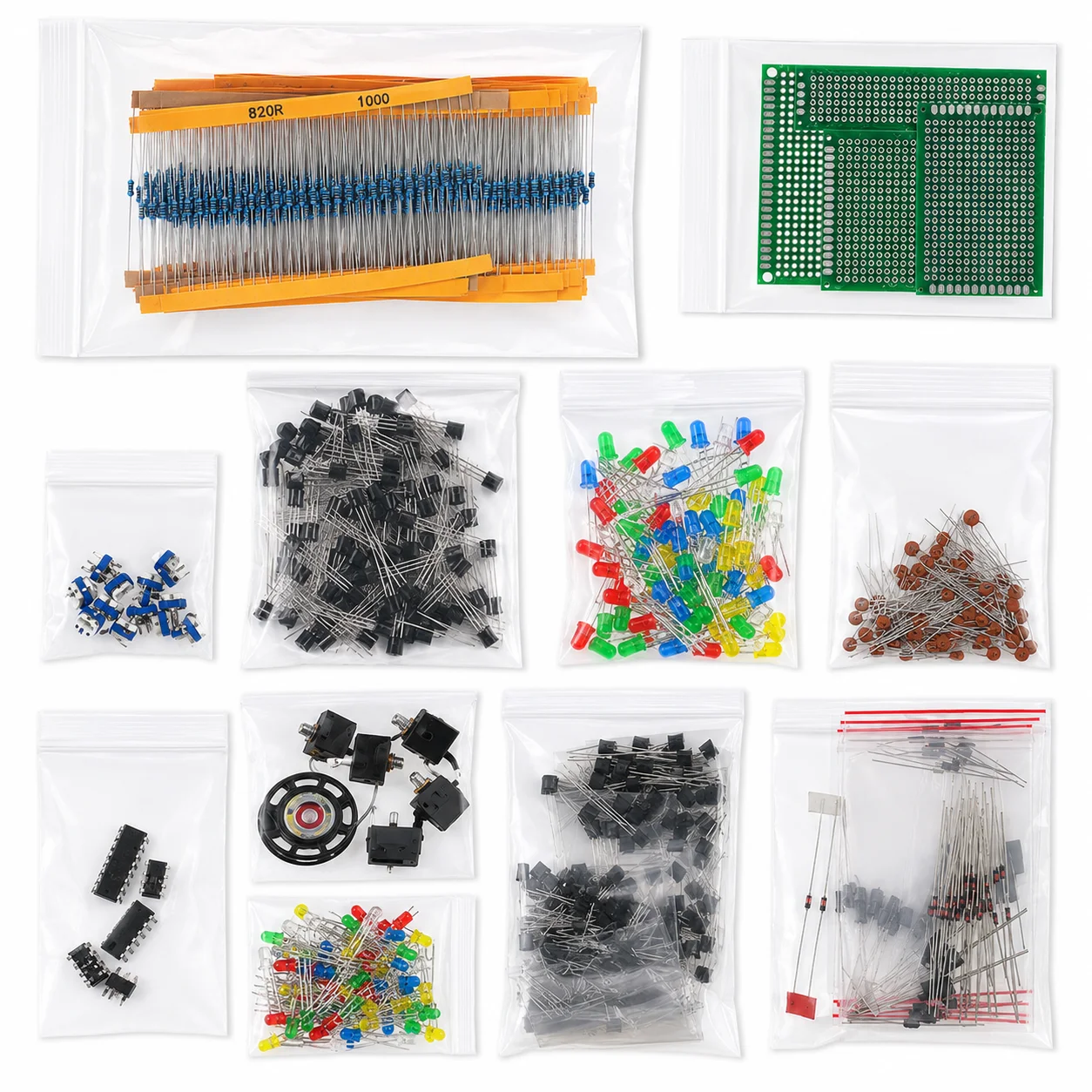 1818PCS Electronic Components Diy Kit Metal Film Resistor Assortment Kit LED Diodes Electrolytic Capacitor Ceramic Set