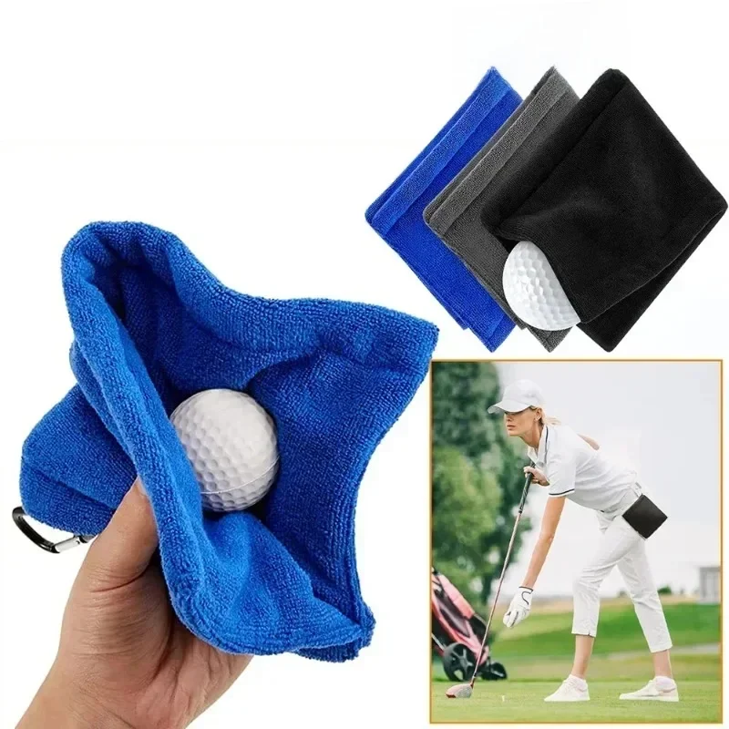 Kwadratowa ściereczka z mikrofibry do czyszczenia piłek golfowych z karabińczykiem, chłonna, do czyszczenia kijów, do wycierania główki kija, model MJ002 — zdjęcie 2
