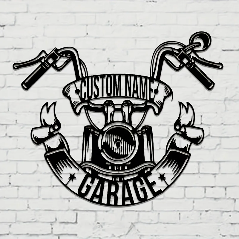Motorcycle Garage Decor with Custom Name/Text, for Man Cave/Workshop/Rooms Decor, Birthday/Housewarming/Easter Present for Biker
