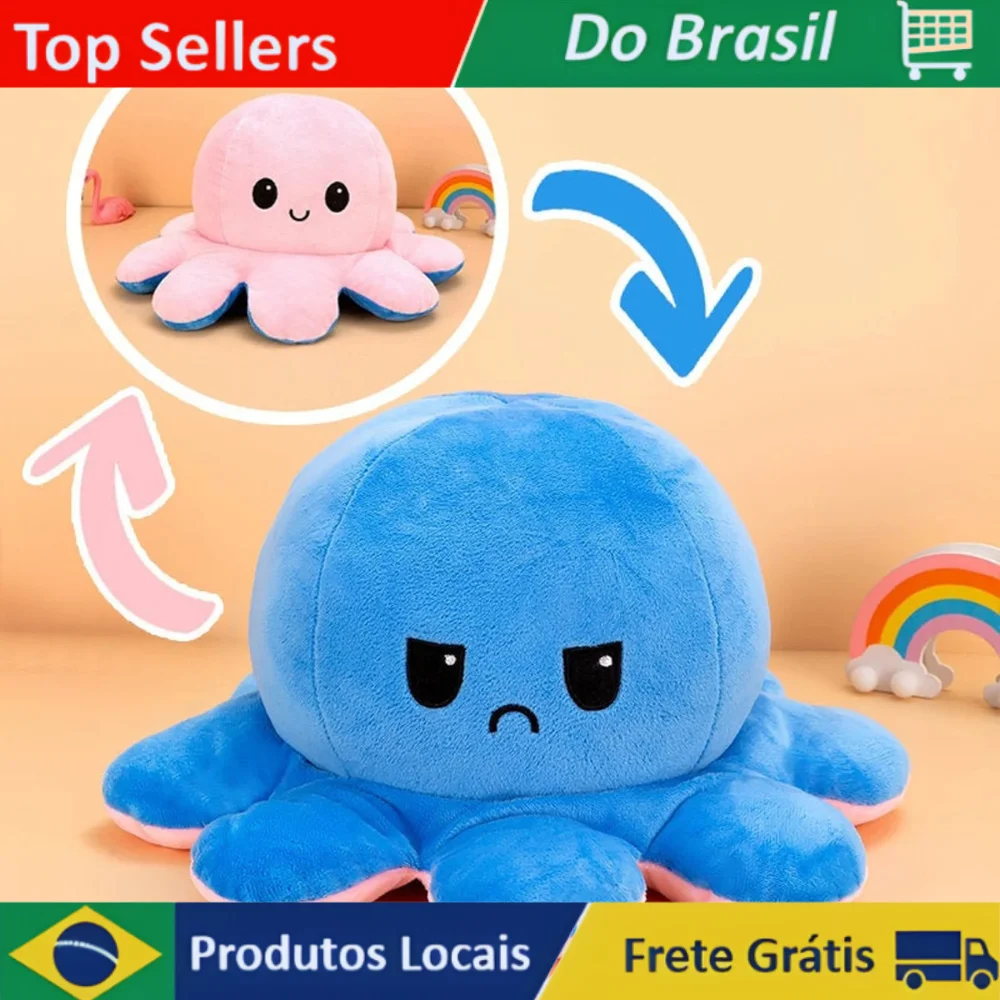 Polvo de Pelúcia Reversível com Humor Bipolar - Feliz e Triste - Pop Fun Sortido - 30cm