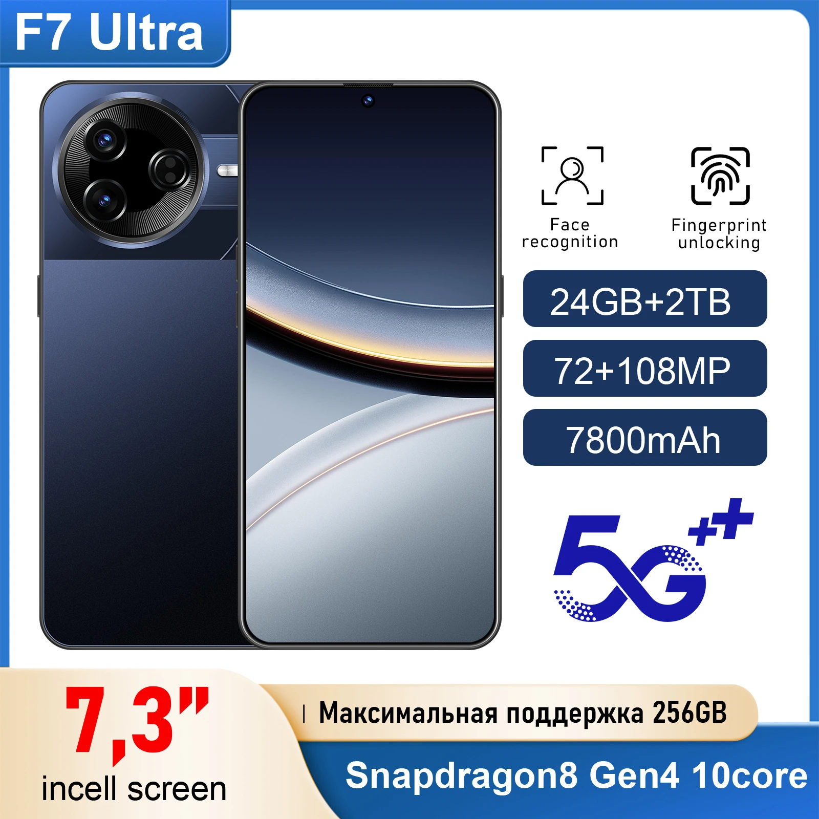 

F7 Ultra HOT 2025 New 7.3HD Global Edition Original Smart Dual Card 7800mAh Battery Facial Recognition Function