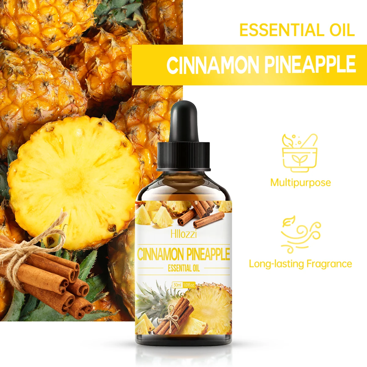 Cinnamon Pineapple essential oil, a combination of woody and fruity notes, is suitable for body massage and diffuser use.
