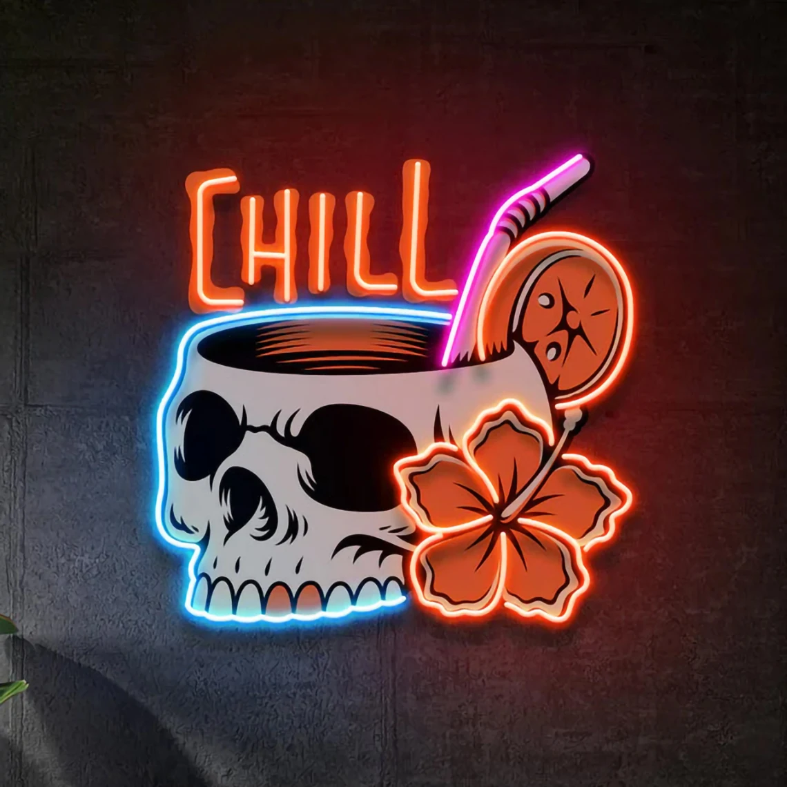 

Cocktail Skull Neon Sign UV Print Skull Pop Art Neon Acrylic Artwork Coffee Bar Decor Beer Drink Shop Wall Decor