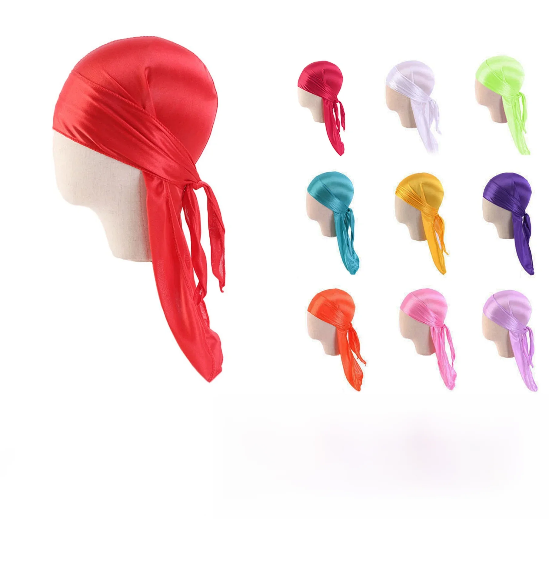 Jedwabisty Durag dla dzieci Chłopcy Dorosły Kapelusz piracki z długim ogonem Hip-Hop Bandany Doo Rag Turban Fale Czapka Nakrycia głowy Akcesoria do włosów — zdjęcie 2