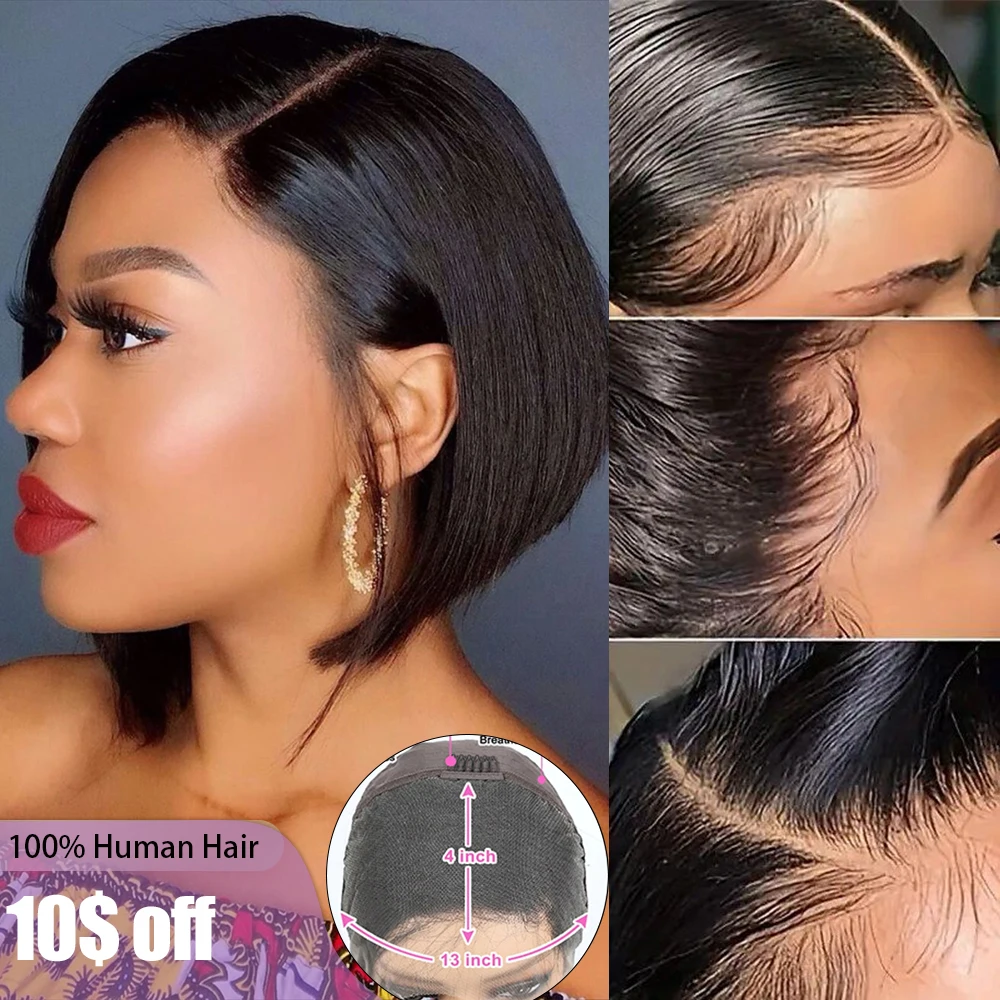 

Short Human Hair Wigs Pixie Cut Straight Bob Hair 13x4 HD Glueless Lace Frontal Remy Human Hair Wigs for Afro Women Brazilian