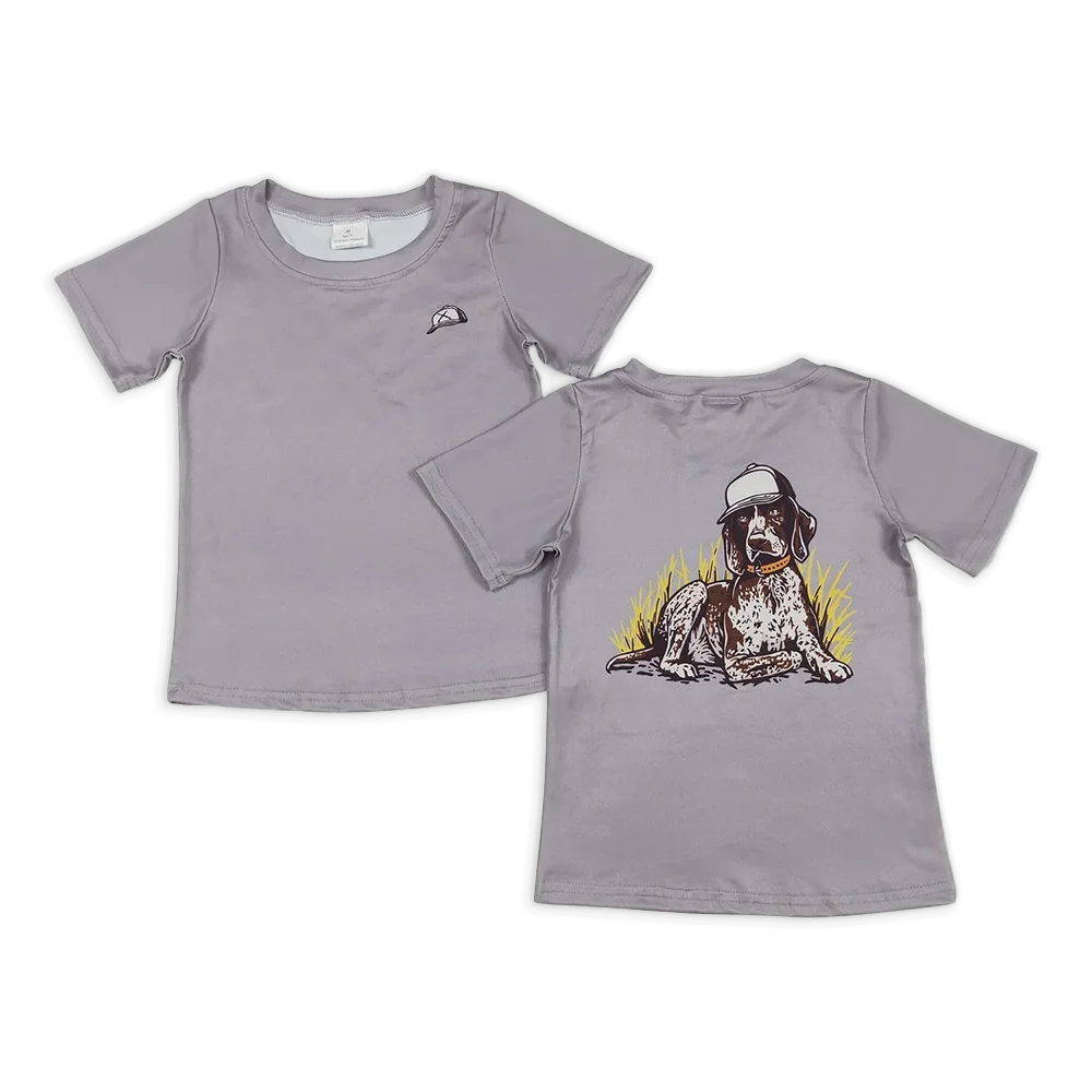 

BT1149 Baby Boys Summer Tops Baby Boys Grey Dog Short Sleeve Tee Shirts Tops
