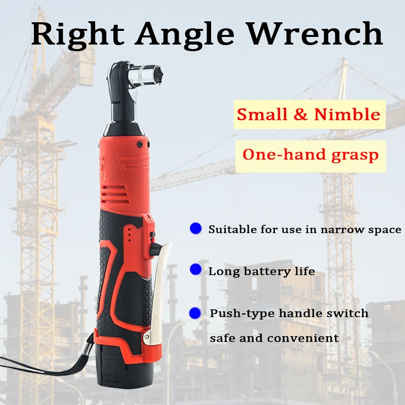 

12V Electric Wrench Screwdriver 3/8 Cordless Ratchet Wrench Scaffolding Right Angle Wrench Power Tool Maximum Torque 65N.m