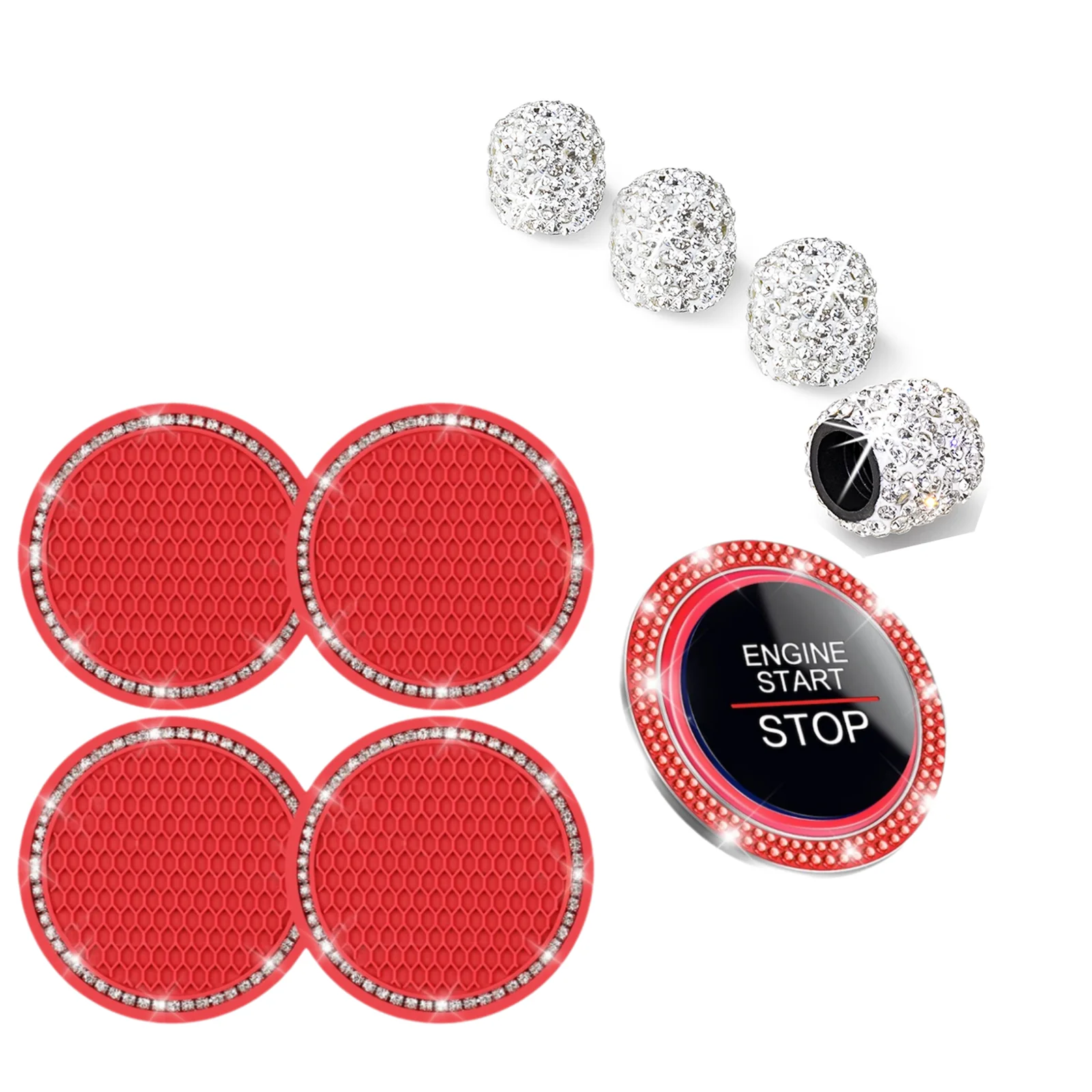 

Car Cup Holder Coasters Start Button Cover & Bling Crystal Double Rhinestone Car Engine Start Decoration Ring, Universal Auto Cu