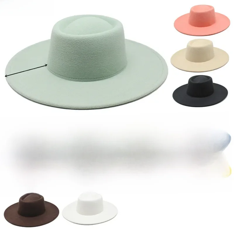 Klasyczny brytyjski styl 9.5CM Duży kapelusz Fedora z szerokim rondem dla kobiet Moda Jesień Zima Filcowe kapelusze kościelne Suknia ślubna Czapka jazzowa — zdjęcie 2