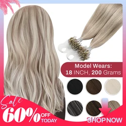 Moresoo Micro Link Hair Extensions Human Hair Micro Loop Hair Cold Fusion 50G Invisible Brazilian PreBonded Remy Micro Ring Hair
