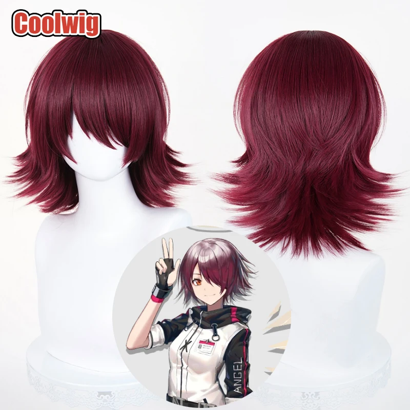 

Coolwig Synthetic Hair Exusiai Cosplay Wigs Game Arknights Exusiai Halloween 38cm Short Straight Wine Red Wig Heat Resistant