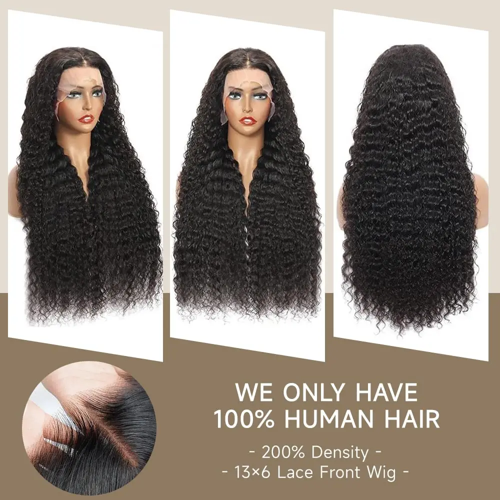 42インチ 200%密度 ディープウェーブ レースフロントウィッグ 人毛 13x6 HD透明 ディープカーリー レースフロントウィッグ 人毛 女性用