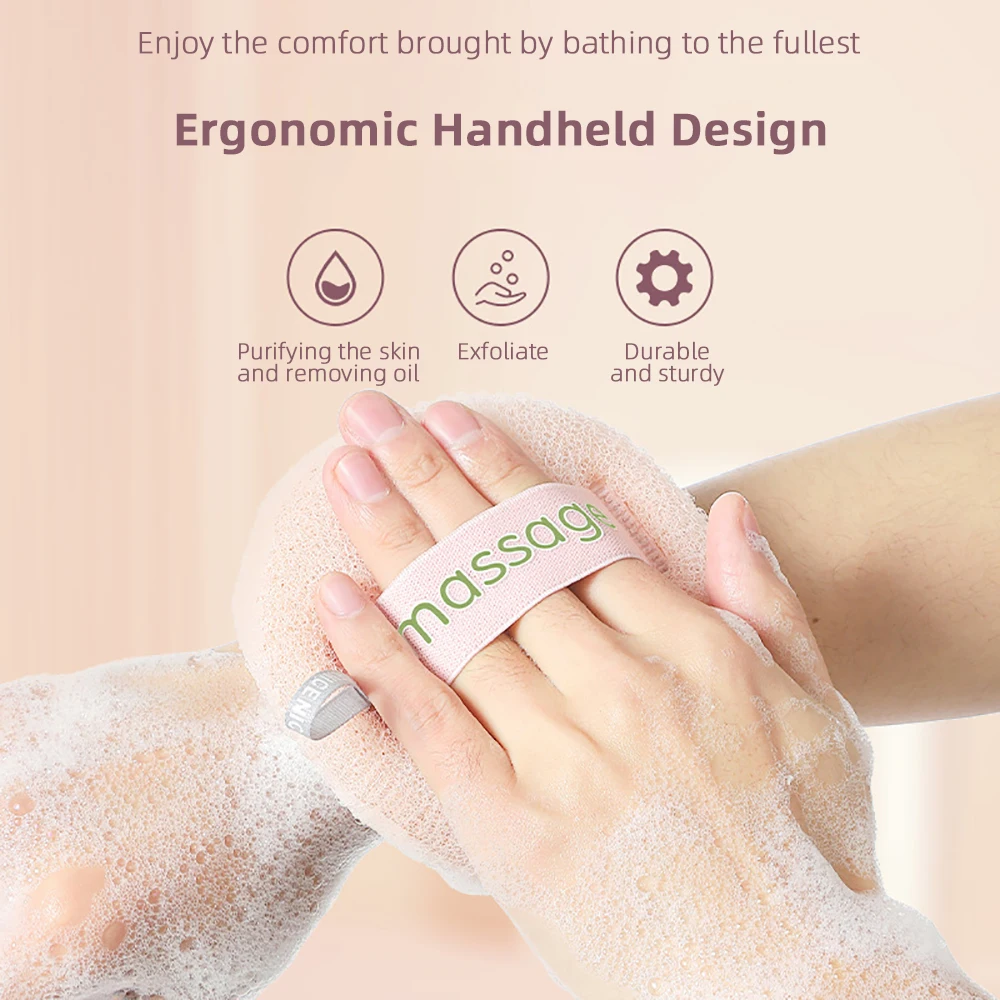 دش اللوف حمام الإسفنج مع حبل معلق التقشير لينة شبكة منظف الجسم رغوة غنية ثلاثية الأبعاد تصميم متماسكة للبشرة الناعمة