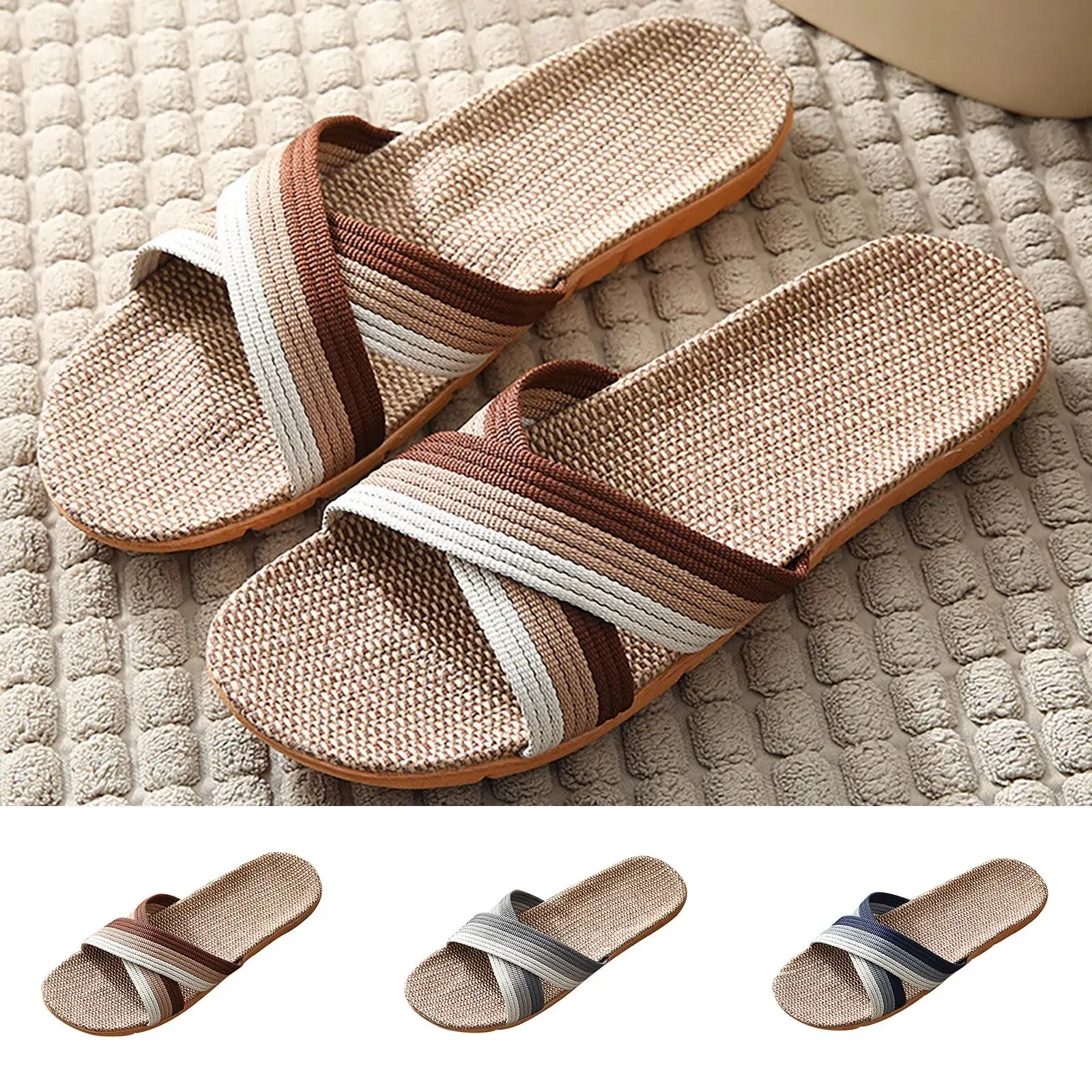 2026 New Linen Slippers for Men Indoor Home Anti slip and Silent Linen Slippers for Home Cool Slippers for Men Pantoufle Homme