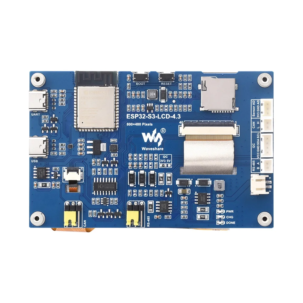 Waveshare-Placa de desarrollo de pantalla táctil capacitiva, ESP32-S3 LVGL GUI de 4,3 pulgadas, 800x480, 5 puntos táctiles, compatible con Arduino IDE