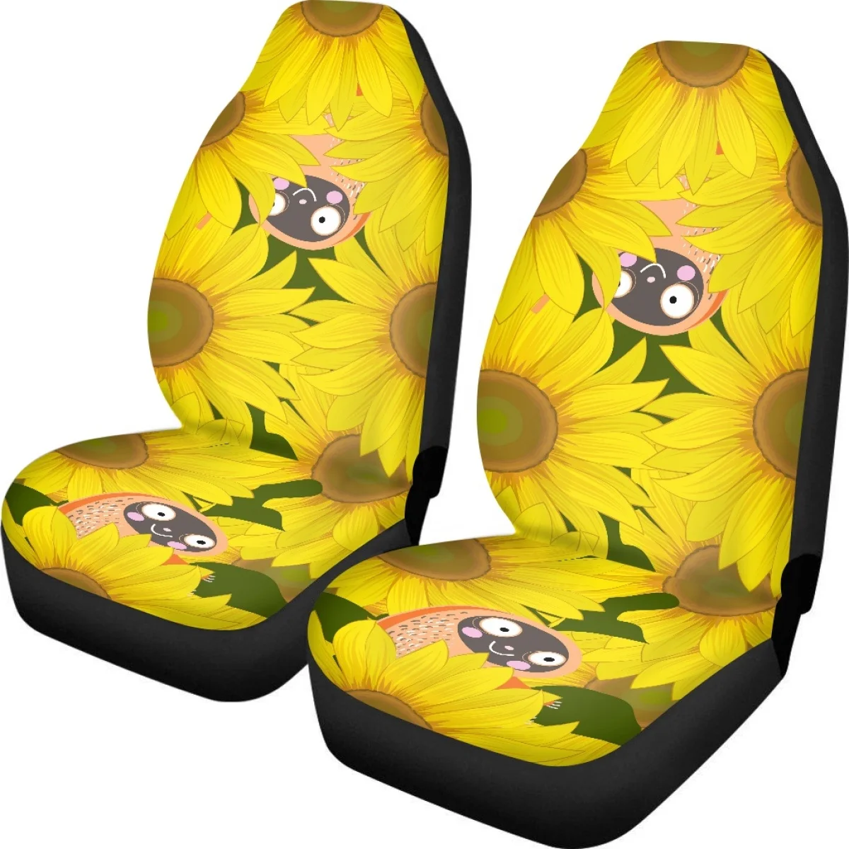 2 Piece Funny Sloth Pattern Car Accessories Vehicle Seat Protector Cushion Sunflower Floral Car Seat Covers for Woman Men DIY